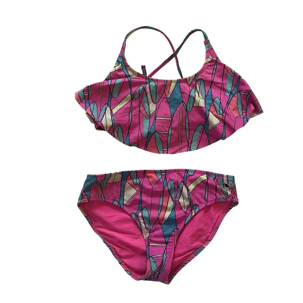 Vineyard Vines Size 6 Bikini Pink Surfboard‎ Abstract Tie Back 2-Piece *Wear*
